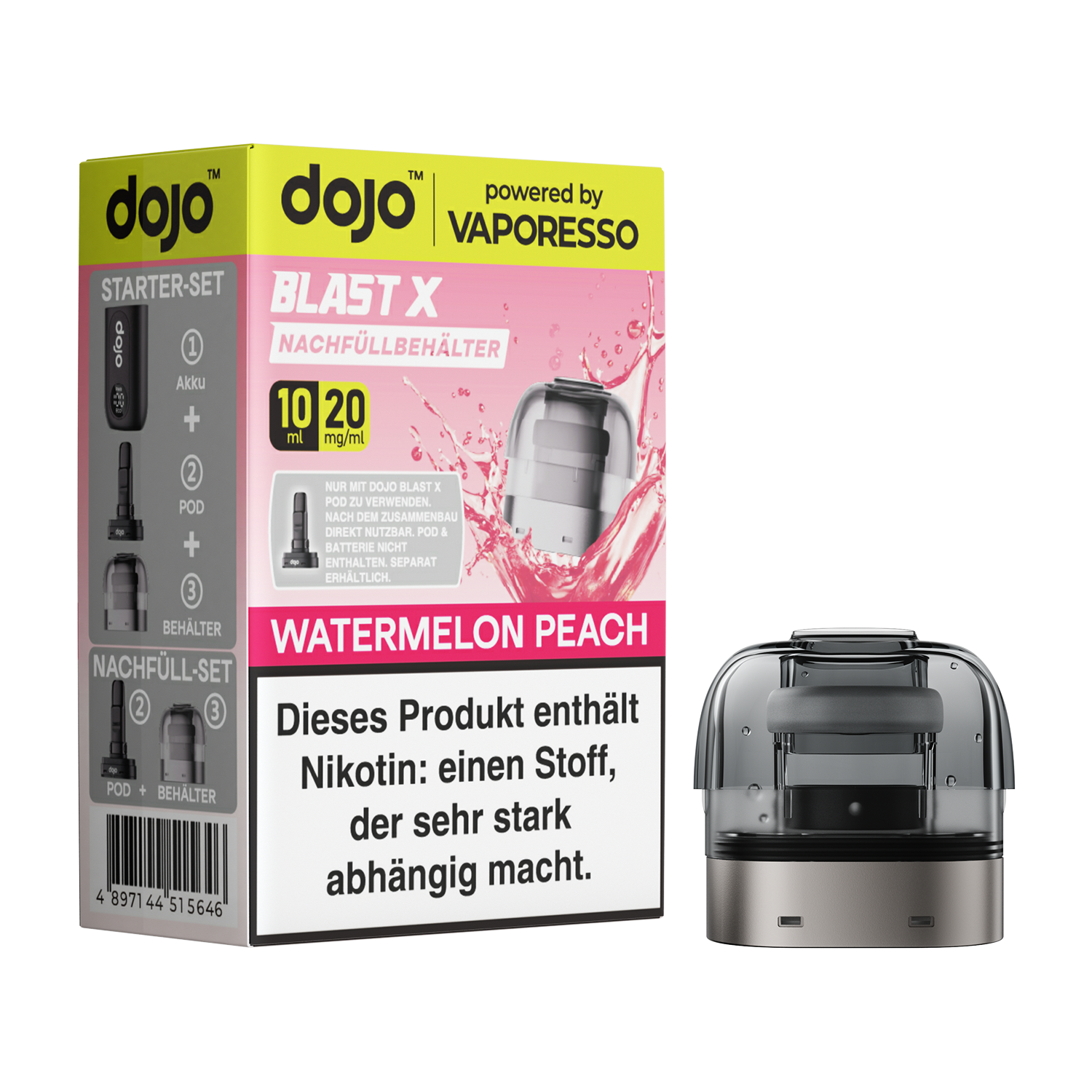 Dojo Blast X, Nachfüllbehälter, Watermelon Peach 20mg 10ml