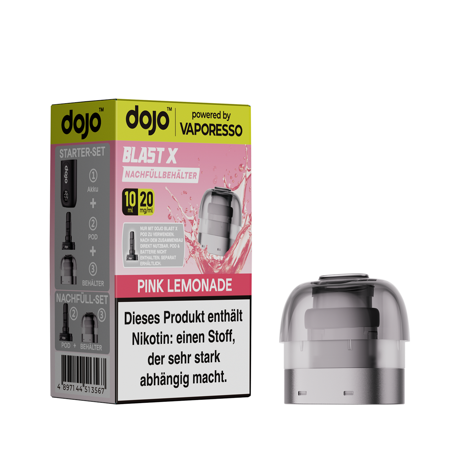 Dojo Blast X, Nachfüllbehälter, Pink Lemonade 20mg 10ml